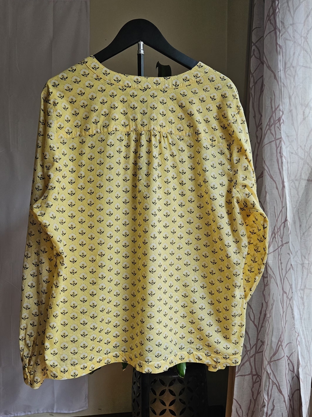 ​Orvis 100% Cotton Floral Block Print Blouse Yellow Casual Boho Size XL - Picture 5 of 14